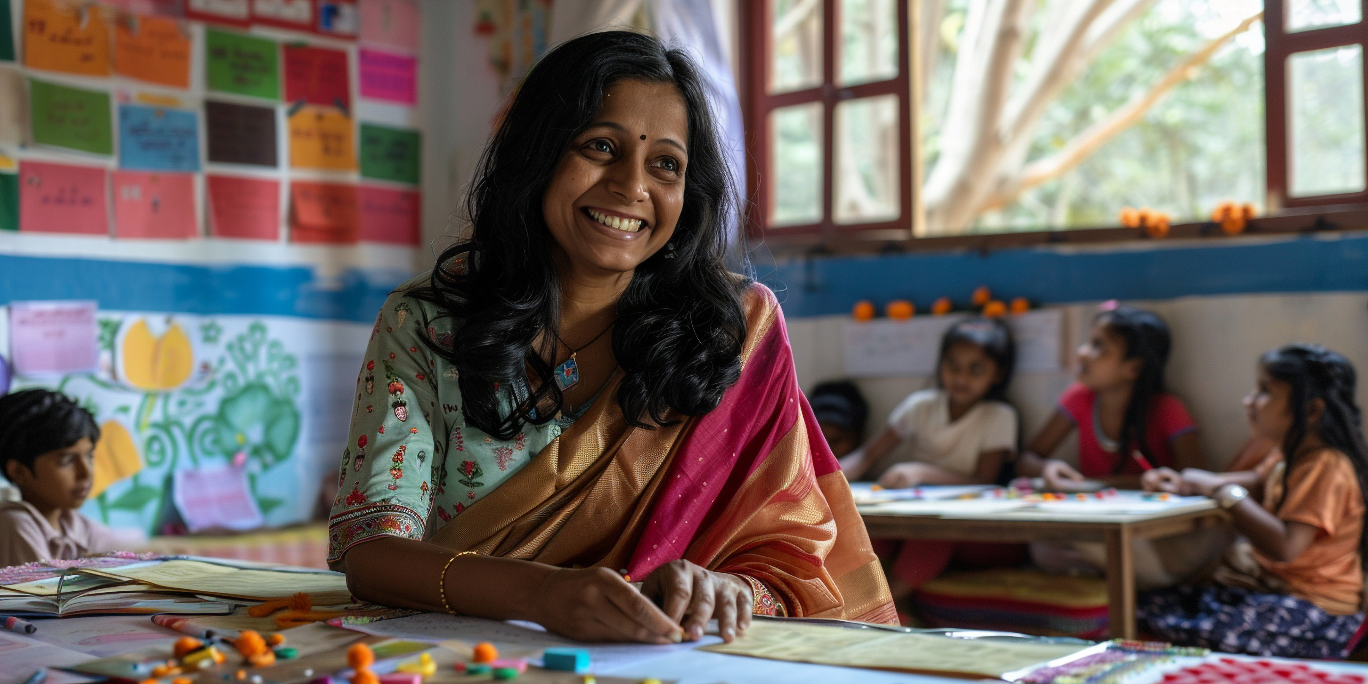 Indian teacher in classroom